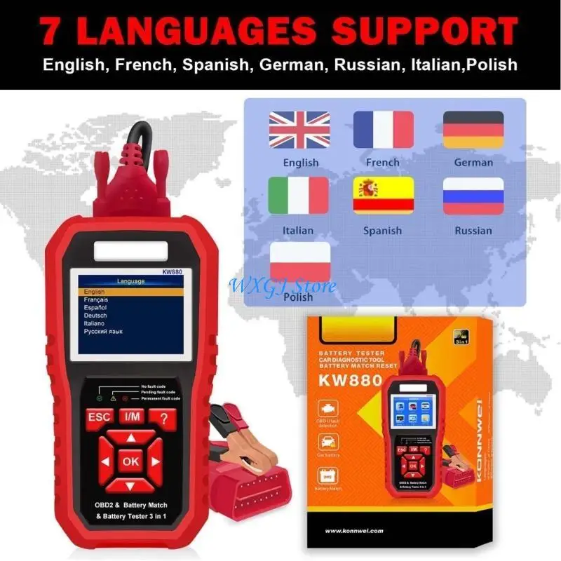 

37JE KW880 Сброс масла OBD2 Scanner Professional Car Battery Tester Проверка двигателя.