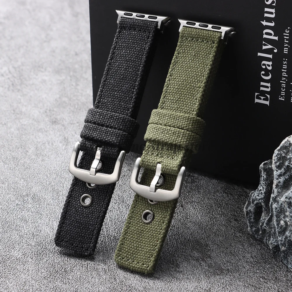 Denim Canvas Nylon Watch Band for Apple Watch 10 46mm 42mm Band Ultra 2 49mm 9 8 7 6 5 45mm 44mm 41mm 40mm 38mm Woven Watchstrap