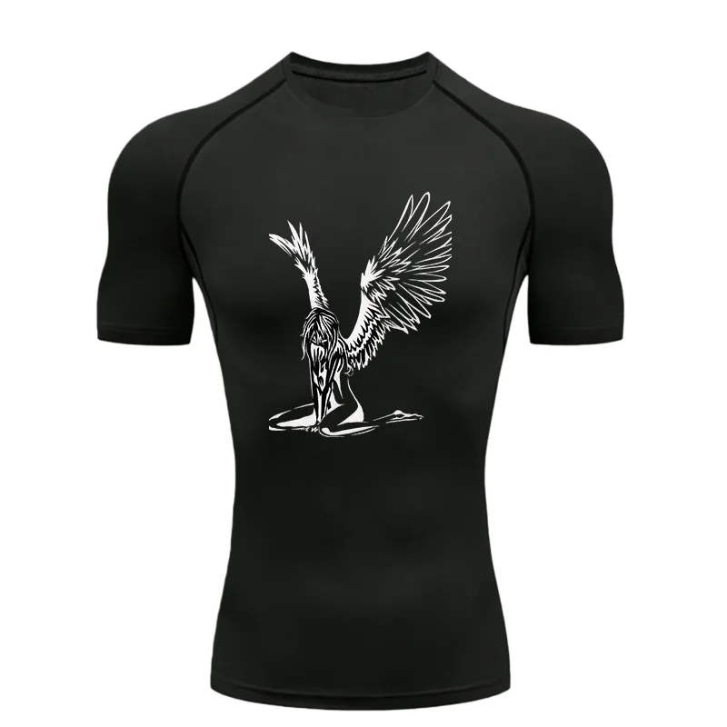 

Мужская спортивная футболка для фитнеса 2026: Компрессионная футболка для тренировок с узором «Ангел»