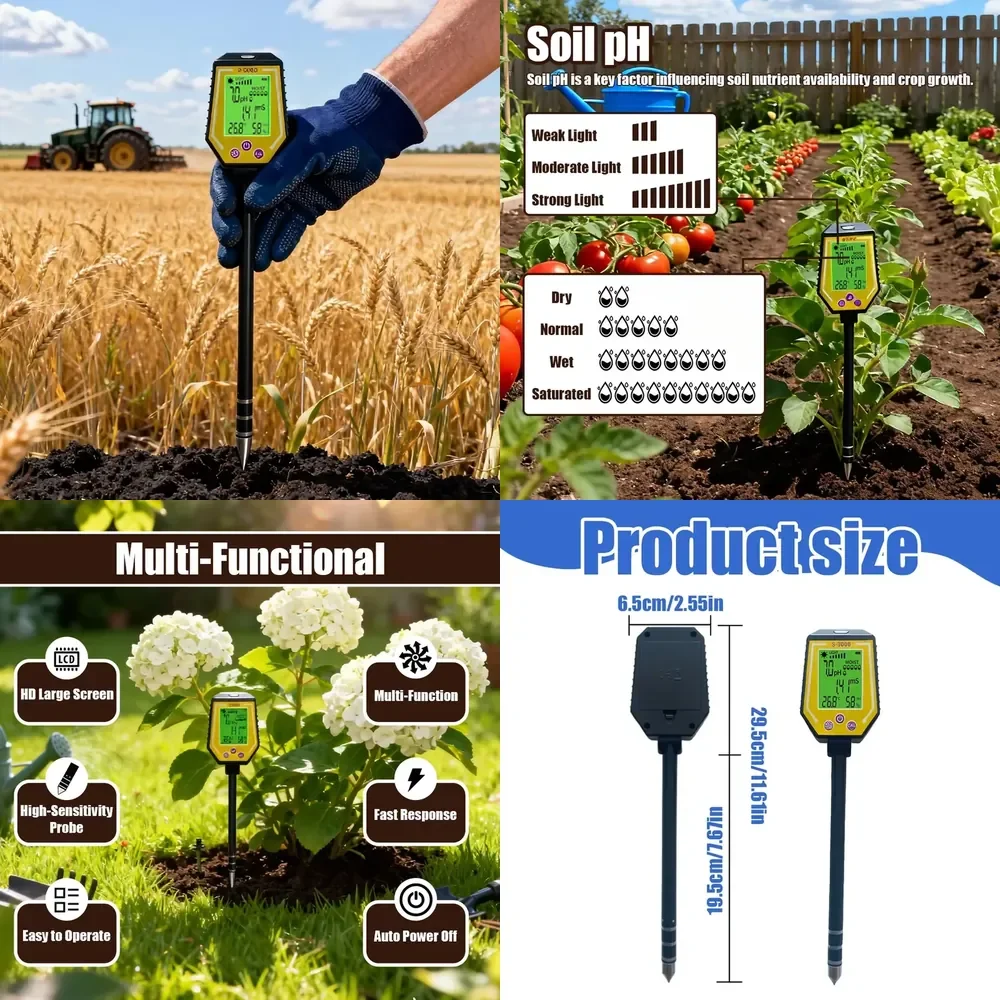 

WAP01 New High Accuracy Soil Tester PH EC Moisture Sunlight Air Humidity Temperature Meter for Gardening Farming