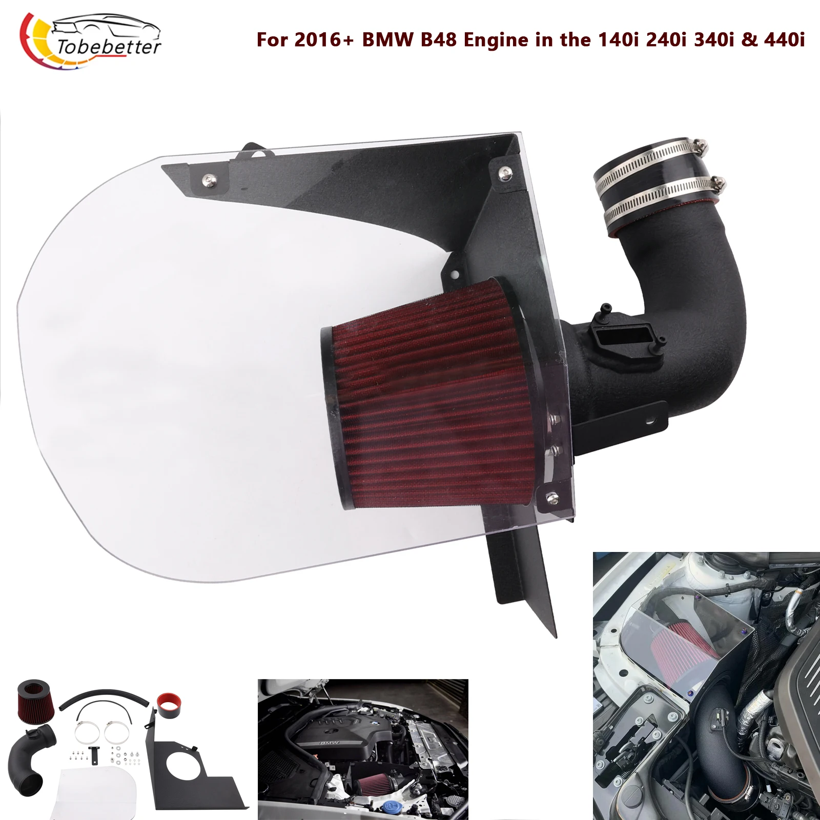 Performance Clear Cover Cold Air Intake Kit for BMW 2.0T B48 120i 125i 220i 230i 320i 420i 430i F20 F21 F22 F23 F30 F31 F32