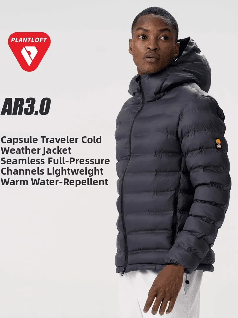 Chaqueta de aodón con capucha para hombre, para exteriores, con tejido tipo plumón, ra, ajustada, con cremallera resist...