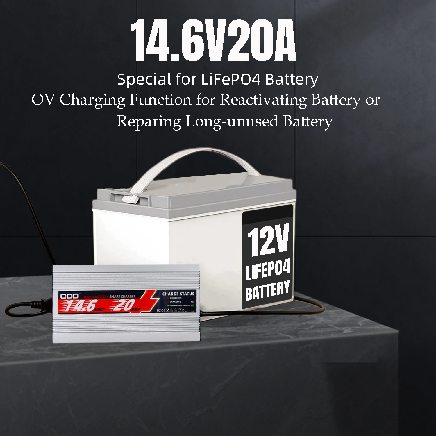 14.6V 20A LiFePO4 Battery Charger Suitable for 4S 12.8V Lithium Battery Pack with Anderson 50 Connector Fast Charger