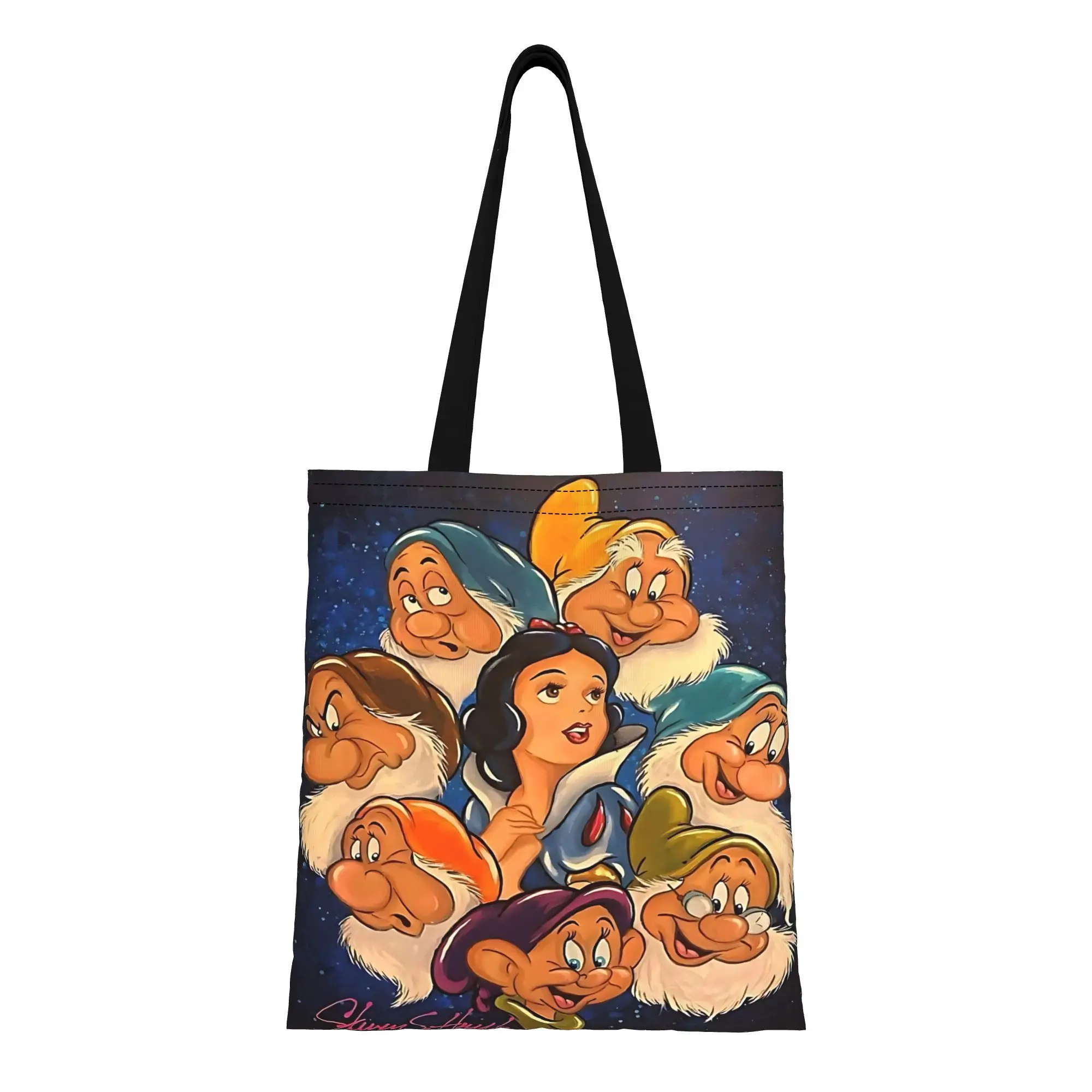 

first day of school Large Capacity Snow White and the Seven Dwarfs Disney princess Canvas Tote Bag Foldable Chic Pattern Gifts