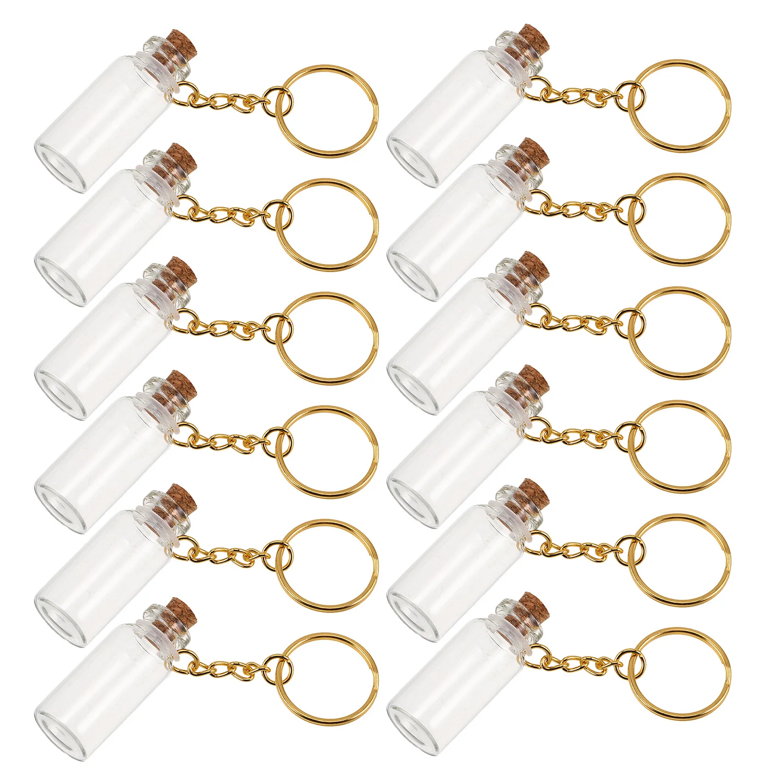 

12Pcs Tiny Glass Spell Jars 5Ml Mini Bottle with Cork Seal Metal Keyring for Wishing Notes DIY Wedding Decor Portable Container
