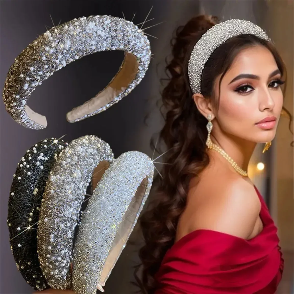 

Light luxury rhinestone pearl headband fashion headband non-slip headband New Year's Christmas hair accessories gift head band