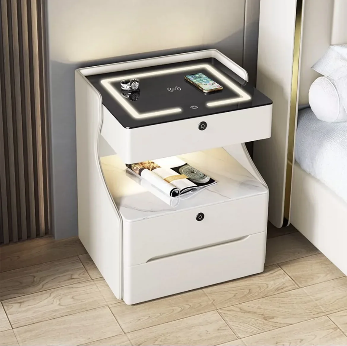 New creative Internet celebrity smart bedside table modern simple light luxury multi-functional home cabinet bedroom cabinet loc