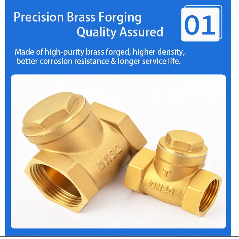 Premium Forged Brass Horizontal Check Valve, DN15 DN20 DN25 BSP Heavy Duty Threaded Non Return Valve for Plumbing