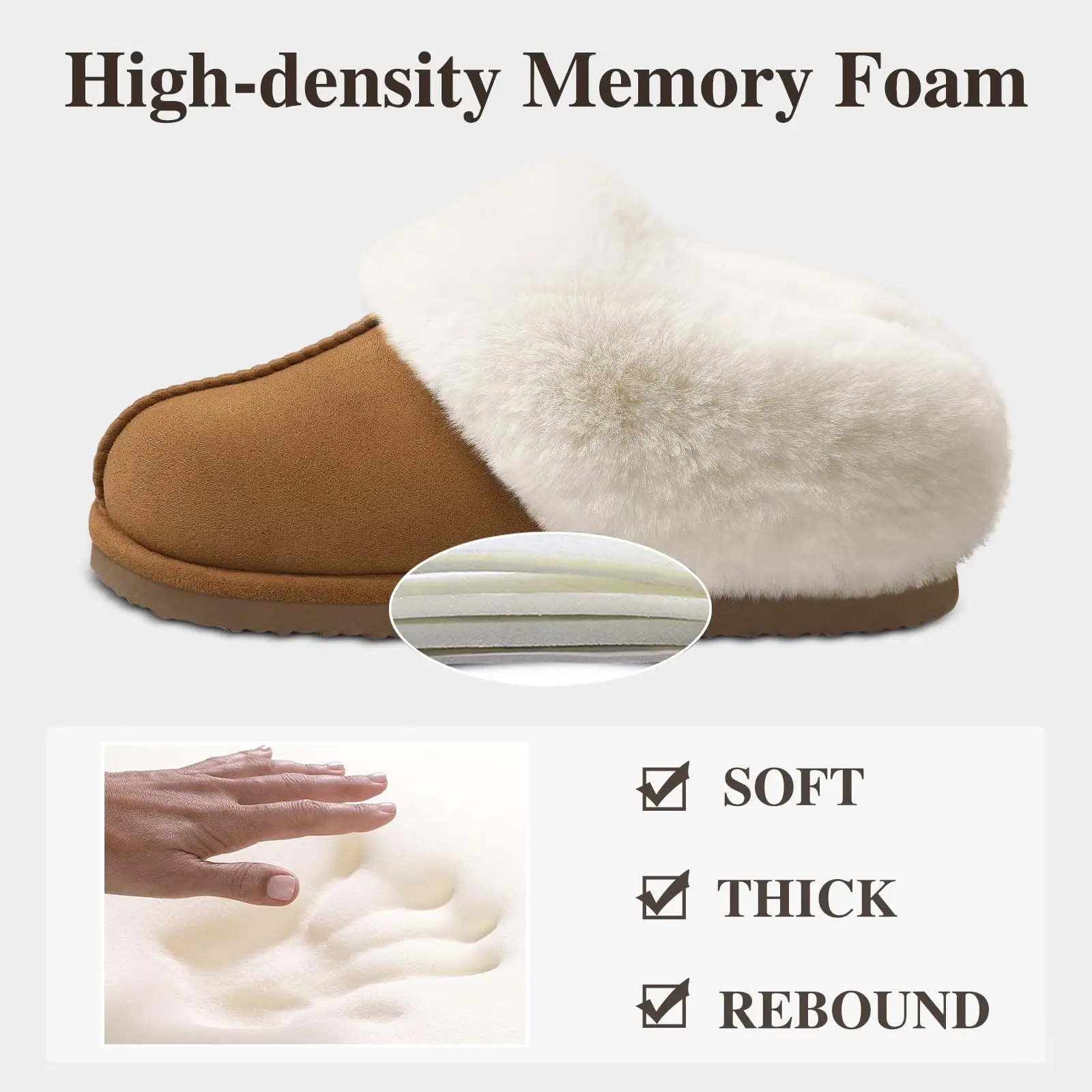 Evshine Winter Warm Memory Foam Slippers For Women Indoor Plush Home Shoes Fluffy Faux Fur Slippers Cozy Suede Furry Flat Slides