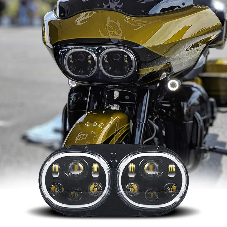 

5-3/4" Black Motorcycle Projector Dual Head Lamp Day Maker Dual LED Headlight for Harley Davidson Road Glide 2004~2013