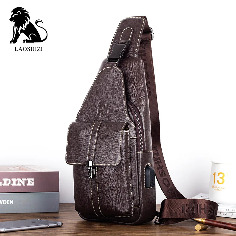 fashionable-retro-men's-chest-bag-top-layer-cowhide-leather-large-capacity-single-shoulder-slant-crossbody-bag-steel-lion