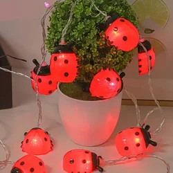 6M 40LED Rome Decoration Ladybug String Lights Indoor Party Atmosphere Christmas Battery Flower Fairy Lights Curtains 176