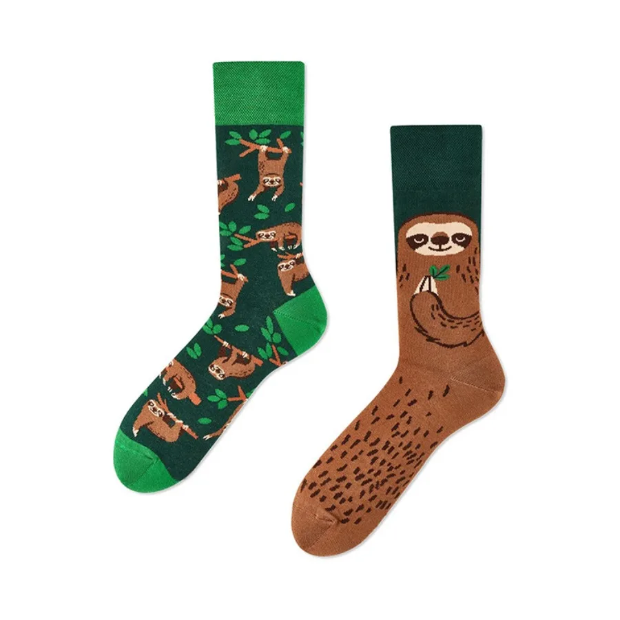 1 pair men socks New Creative Animal Pattern Couple AB Trendy Socks Personalized Fashion Cartoon Jacquard Mid length Socks