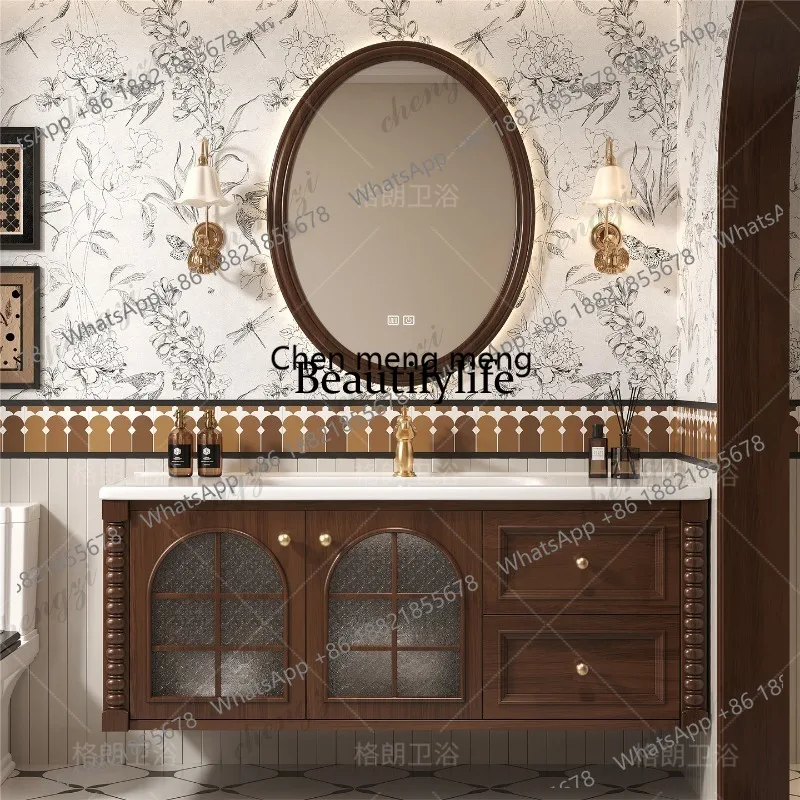 EE182 French retro solid wood bathroom cabinet combination bathroom oak washbasin wash basin ceramic integrated basin bathroom c