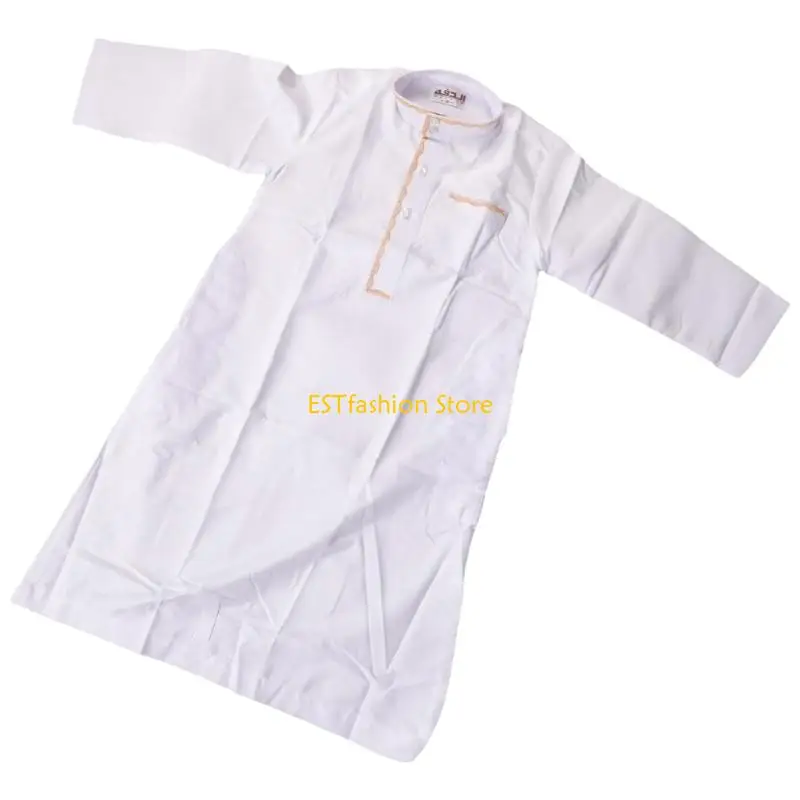 Y5GC Boy Long Sleeve Muslims Saudis Kaftan Islamic Ethnic Clothing Robe Man Arab Robe