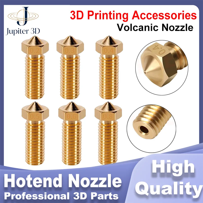 6PCS/12PCS E3D Volcano Nozzles Stainless Steel Brass M6 Thread Extruder Nozzle 0.2/0.4/0.6/0.8mm For 1.75mm Filament 3D Printer