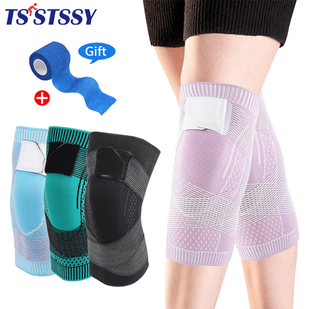 Sports Knee Compression Sleeves with Straps for Knee Pain, Running, Work Out, Joint Pain Relief, Leg Support Injury Recover