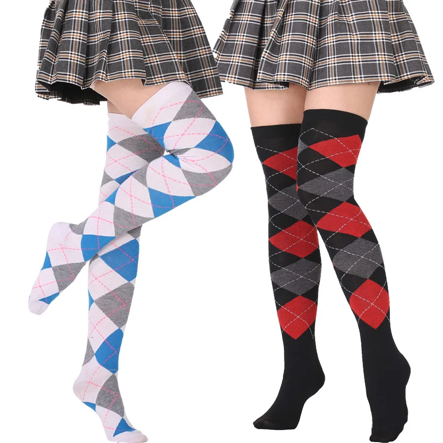 Diamond Check Women Stockings High Elasticity Sexy Overknee Long Boot Socks European US Style Ladies Girls Warm Long Tube Socks