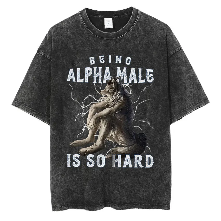 You Call It Autism I Call It Having That Dawg in Me Wolf Man T Shirt Men's Gothic Vintage Washed Short Sleeve T-Shirt Streetwear