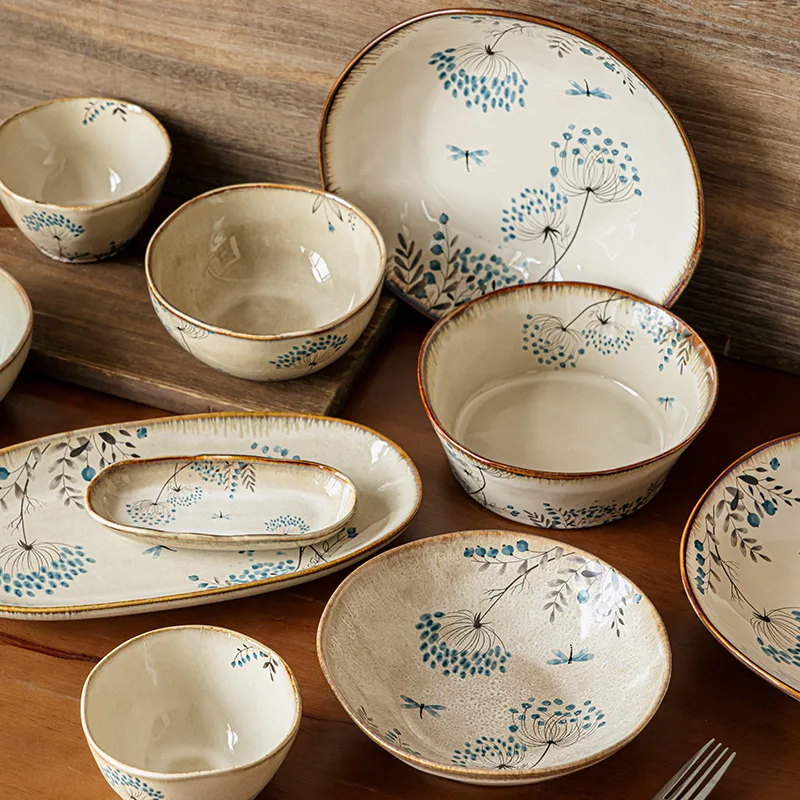 Dandelion series medieval tableware ceramic dishes exquisite household dishes noodle soup bowl