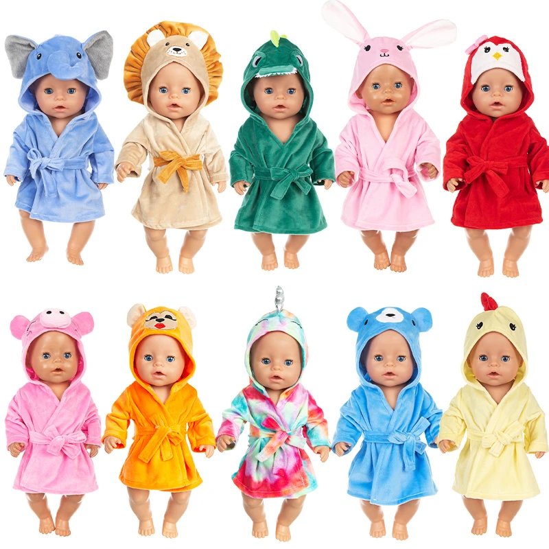 Reborn Baby Doll Clothes Cartoon Lion Bathrobe for 43 Cm Dolls Clothes Pink Rabbit Nightgown