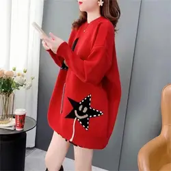 Women Korean Fashion Chic Funny Cute Jacquard Knitted Sweater Autumn Winter Casual Streetwear Oversize Long Sleeve Pullover Tops
