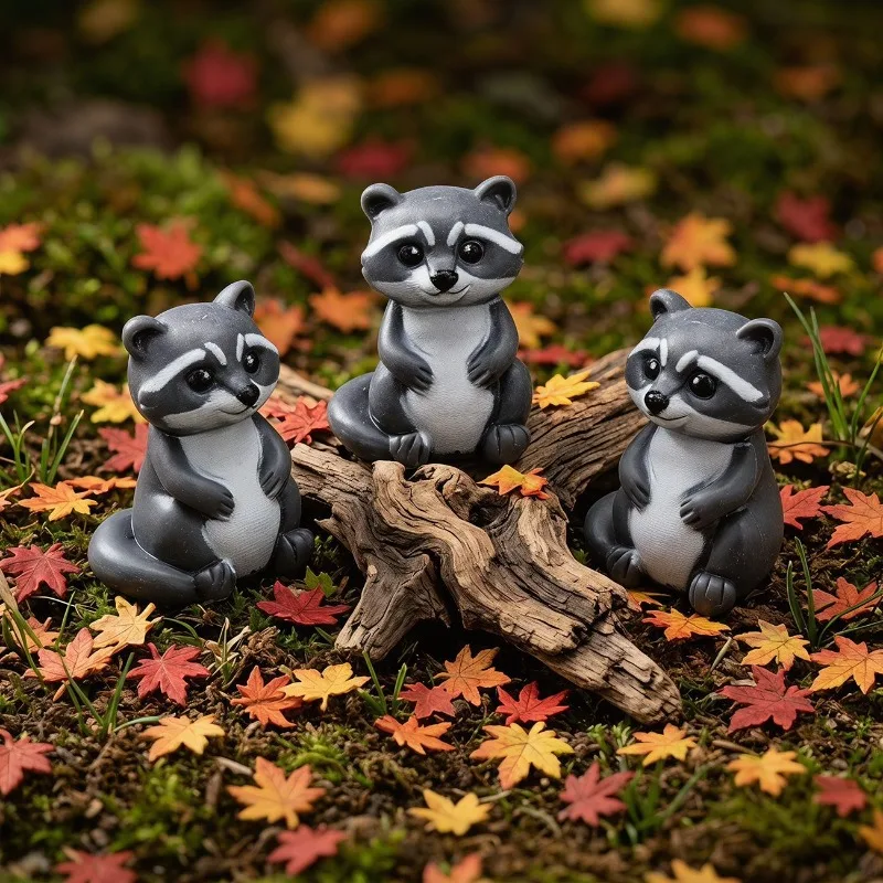 16pcs of Mini Raccoon Dashboard Ornaments- Solid Resin Cute Animal Models,Realistic Raccoon Statues,Suitable for Car Interiors