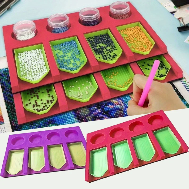 1Set Diamond Painting Tray Organizer, Red Purple EVA Foam Multi-Boat Tray Holder for Kits, Storage Containers 4 Slots Accessori