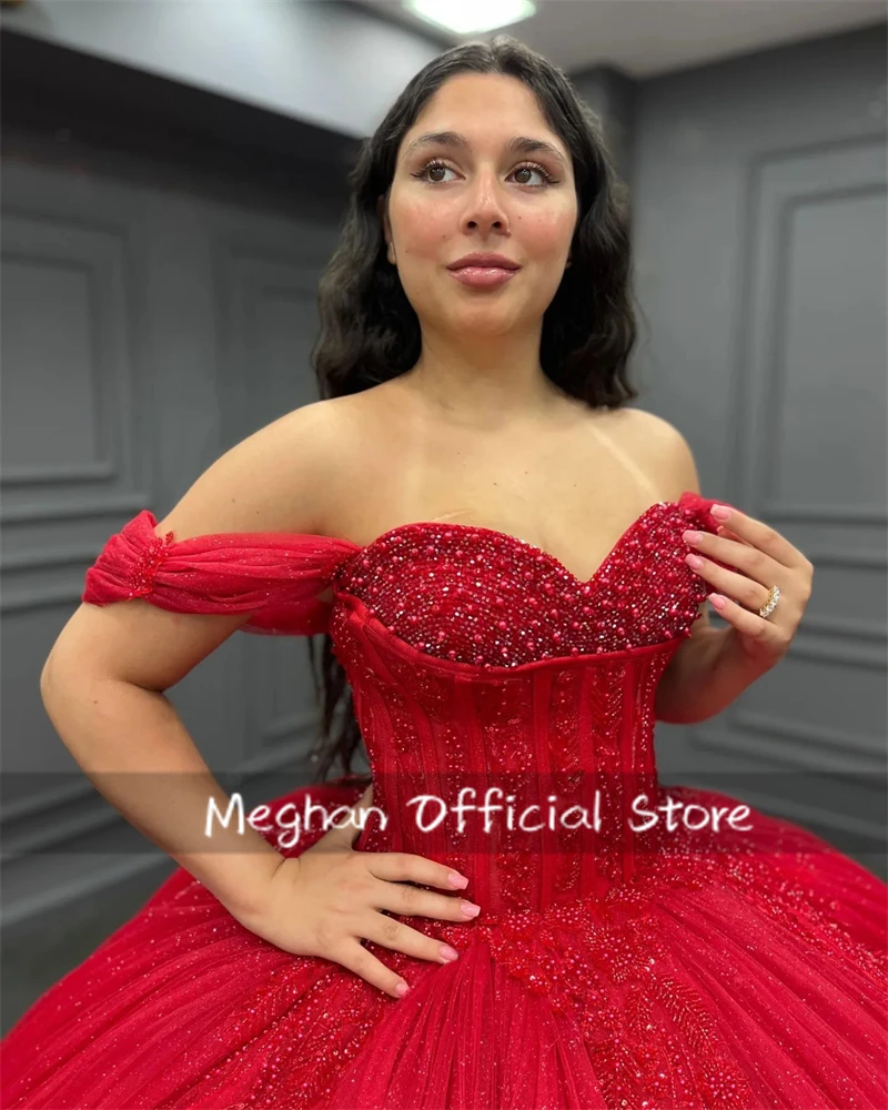 

Red Quinceanera Dress for Girls Off the Shoulder Pleat Bowknot Appliques Vestidos De 15 Quinceanera Customized