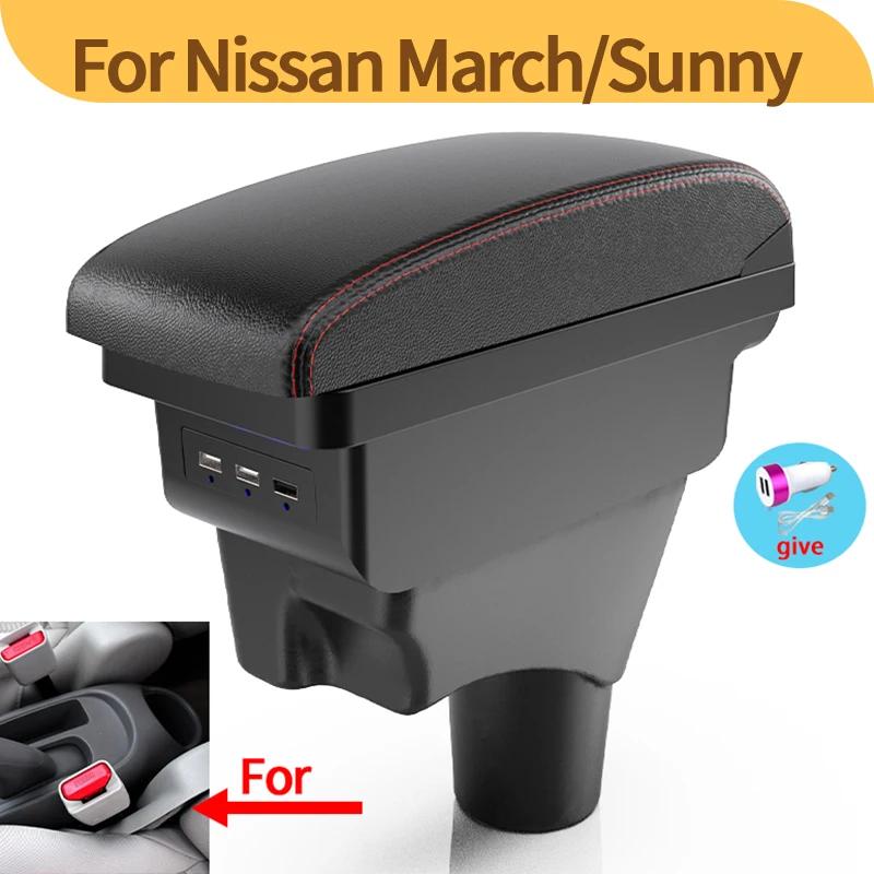 For Nissan March Micra K13 MK4 IV Armrest Box For Nissan Sunny Car Armrest box 2010-2023 Storage box Interior Car Accessories