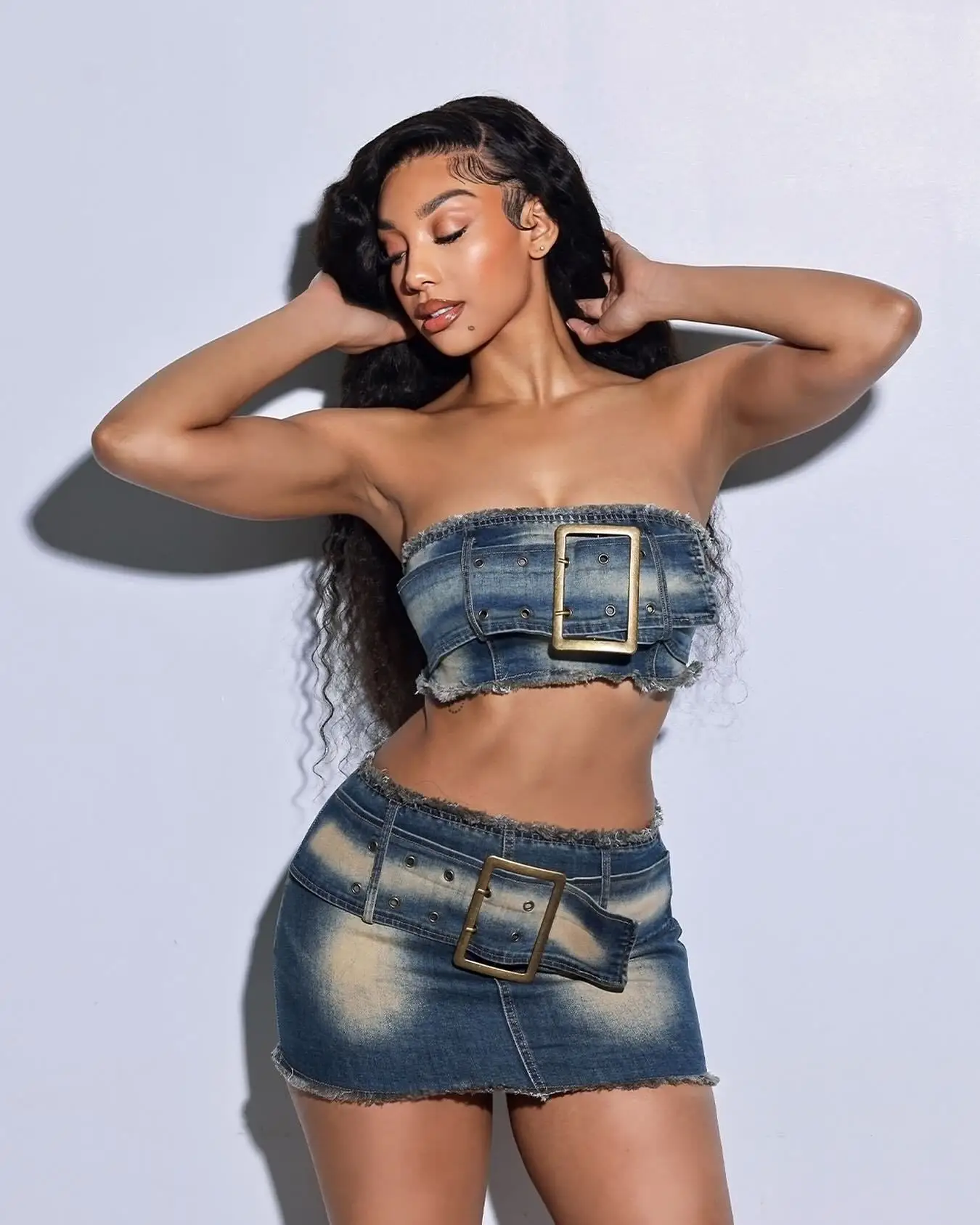 

Denim 2 Piece Sets Women Short Skirt Outfits Casual 2025 Sleeveless Tank Top Slim Fit Sexy Party Night High Waist Suits Ensemble