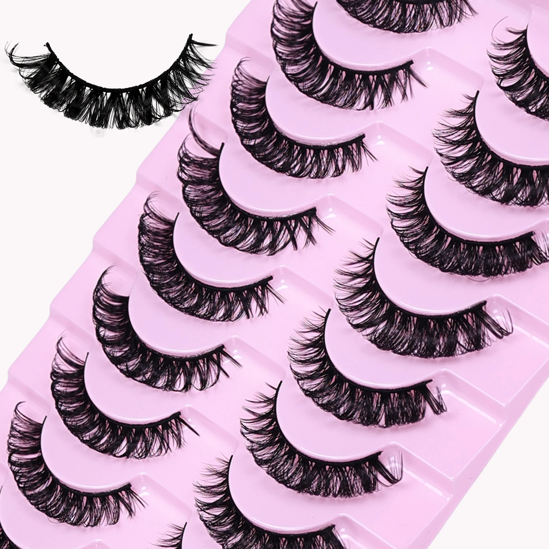 30Pairs/50Pairs D Curl Russian Strip Lashes Fluffy Volume False Eyelashes D Curl Dramatic Cat Eye Lashes Make Up Fake Lashes