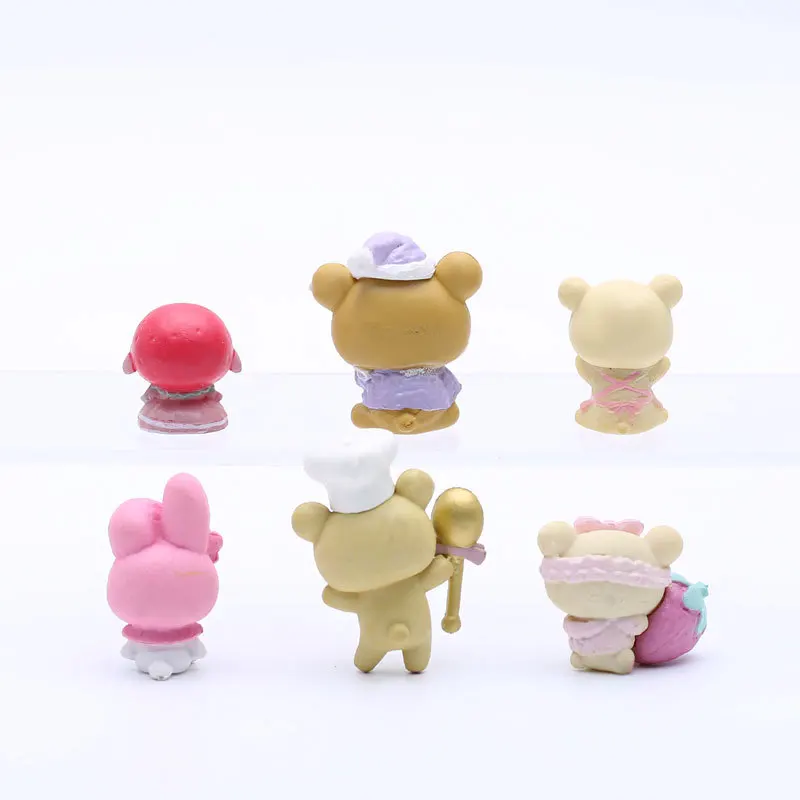 6pcs Mini Sanrio Figure My Melody Brown Bear Chef Hat Action Figures Kuromi Doll  DIY Cake Decorate Toys Gifts For Children