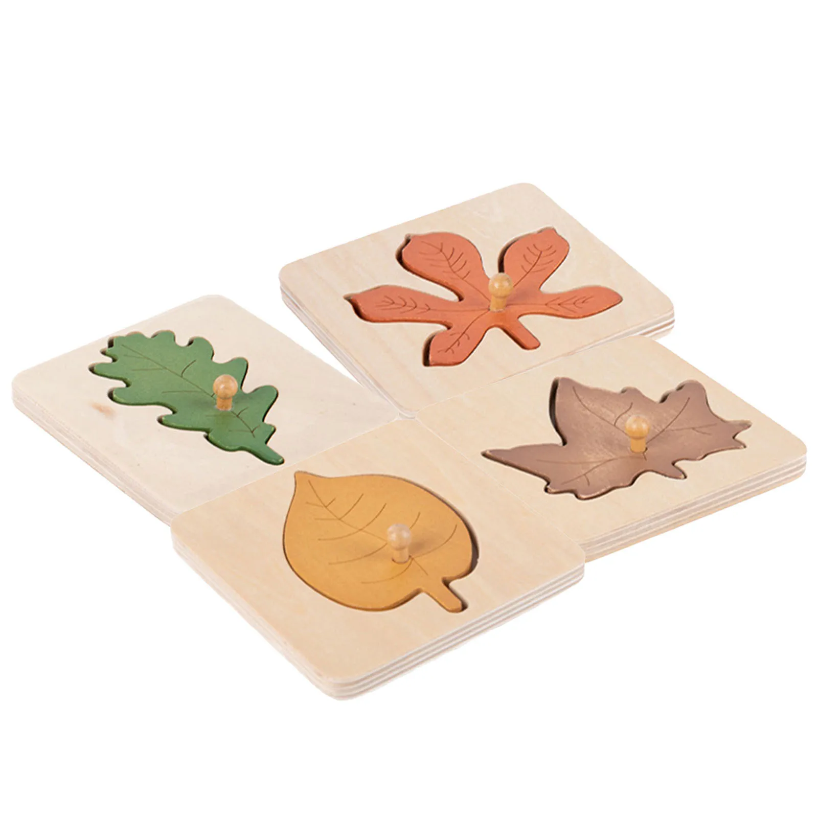 Puzzle feuilles en bois pour enfants, 4 pièces, jeu éducatif de reconnaissance des couleurs, apprentissage des tout-petits
