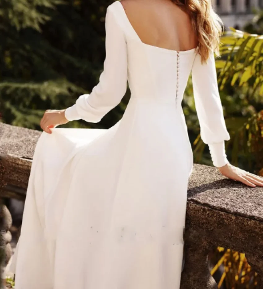 Elegant Square Neck Bridal Party A-Line For Women Robe Marriage Vestido De Noiva Simple Long Sleeves Wedding Dress 2024