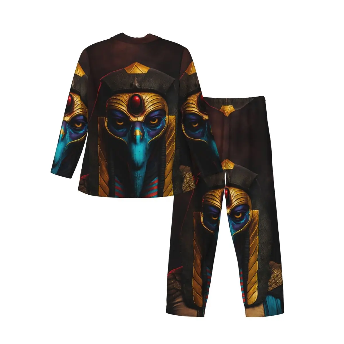 Egyptische Farao Horus Eagle God Broek met lange mouwen Pyjama voor heren Herfst en winter Homewear Nachtkleding Sets