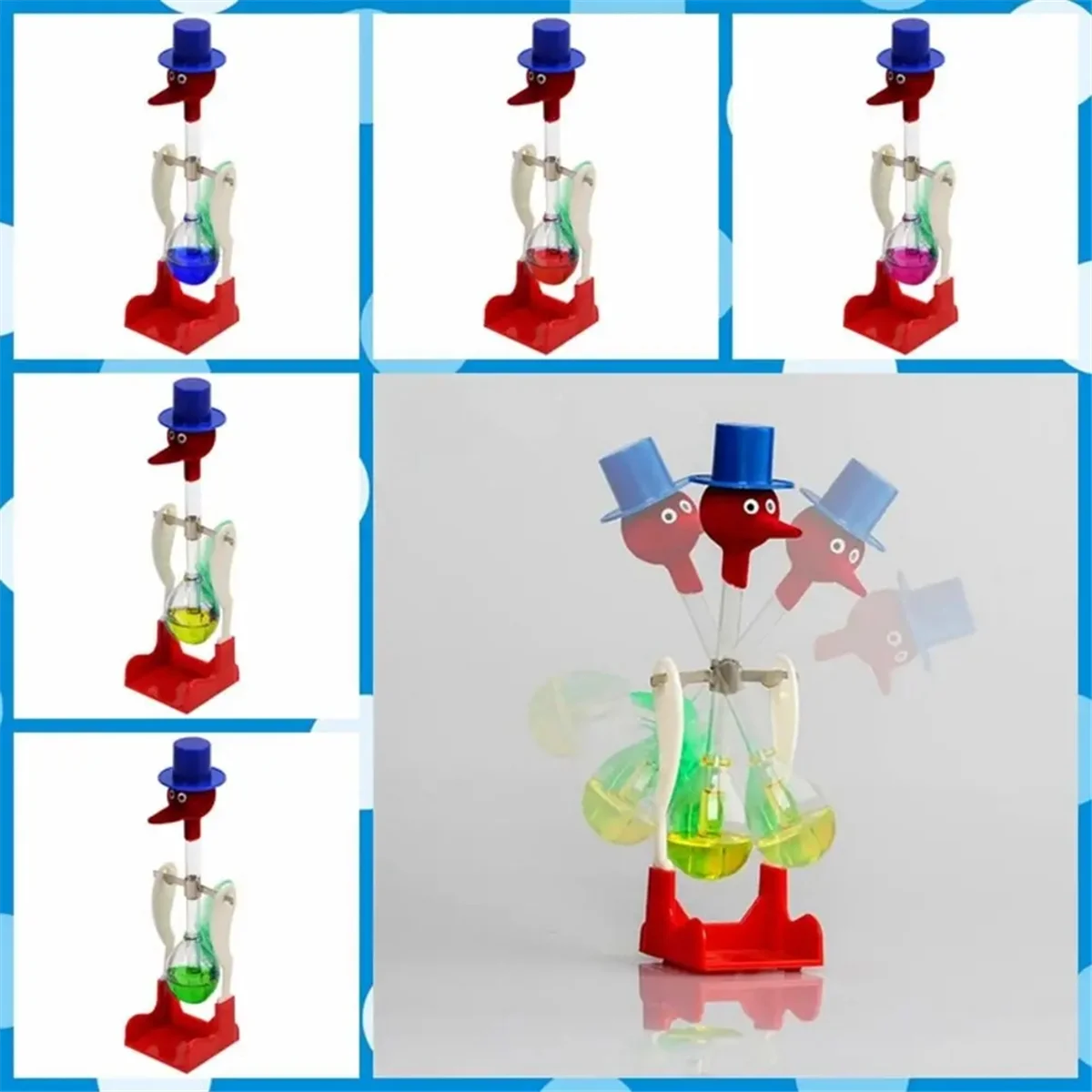 Transparent Drinking Bird with Fluid Perpetual Motion Balance Drink Water Bird Non-Stop Kids Educational Toys,E