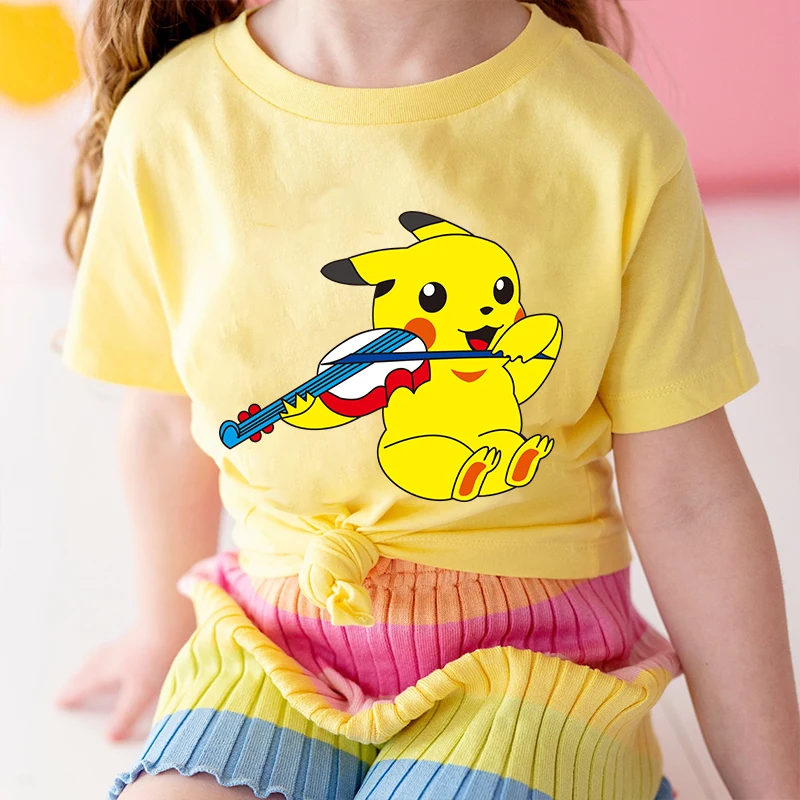 

Pikachu Printed Kids T-shirt Summer Children's Cotton Short Sleeve Suitable for Boys and Girls Yellow Casual Tops