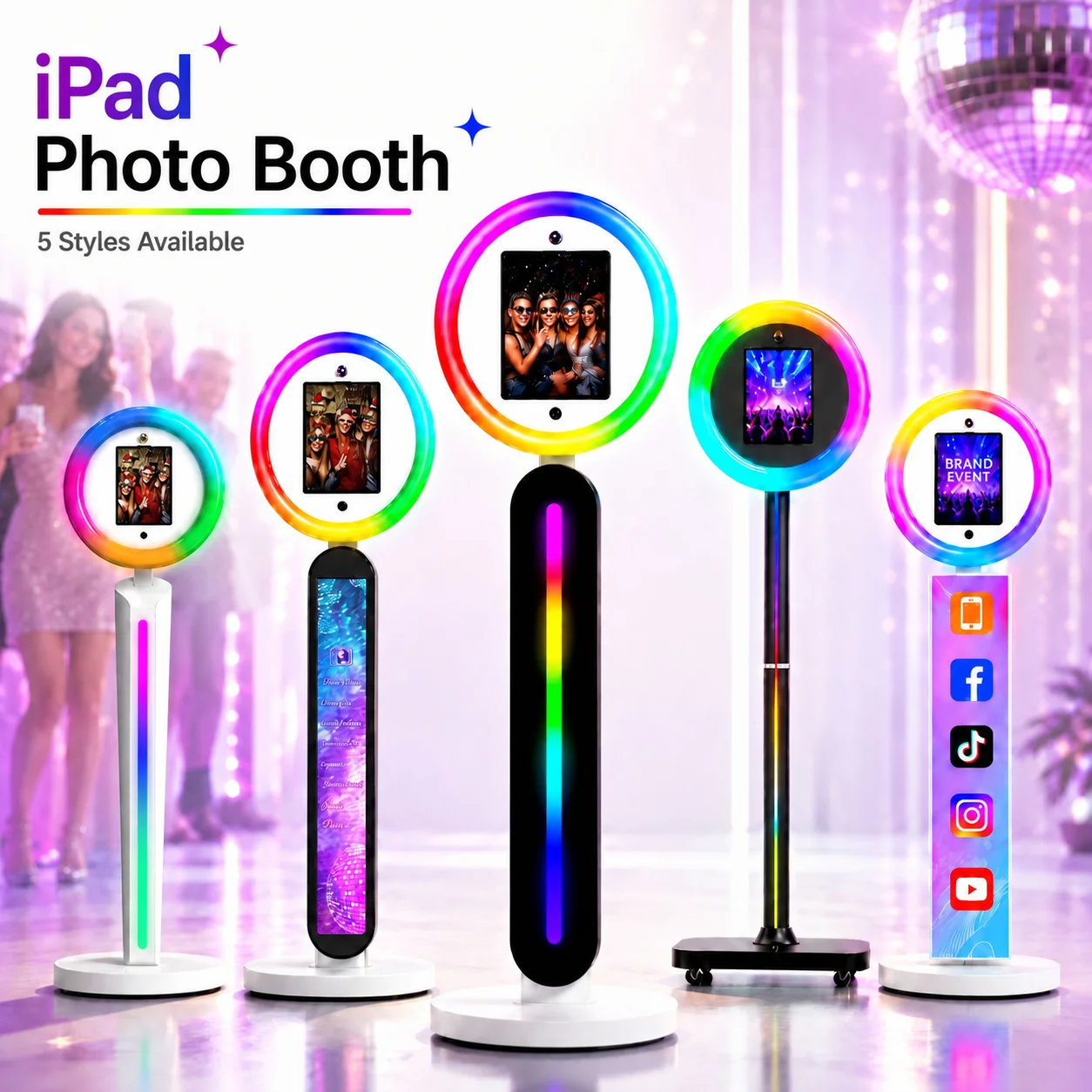 

Portable ipad Photo Booth For Birthday Party Event RGB Ring Light Photobooth APP Remote Control US Ship With Hard Flight Case
