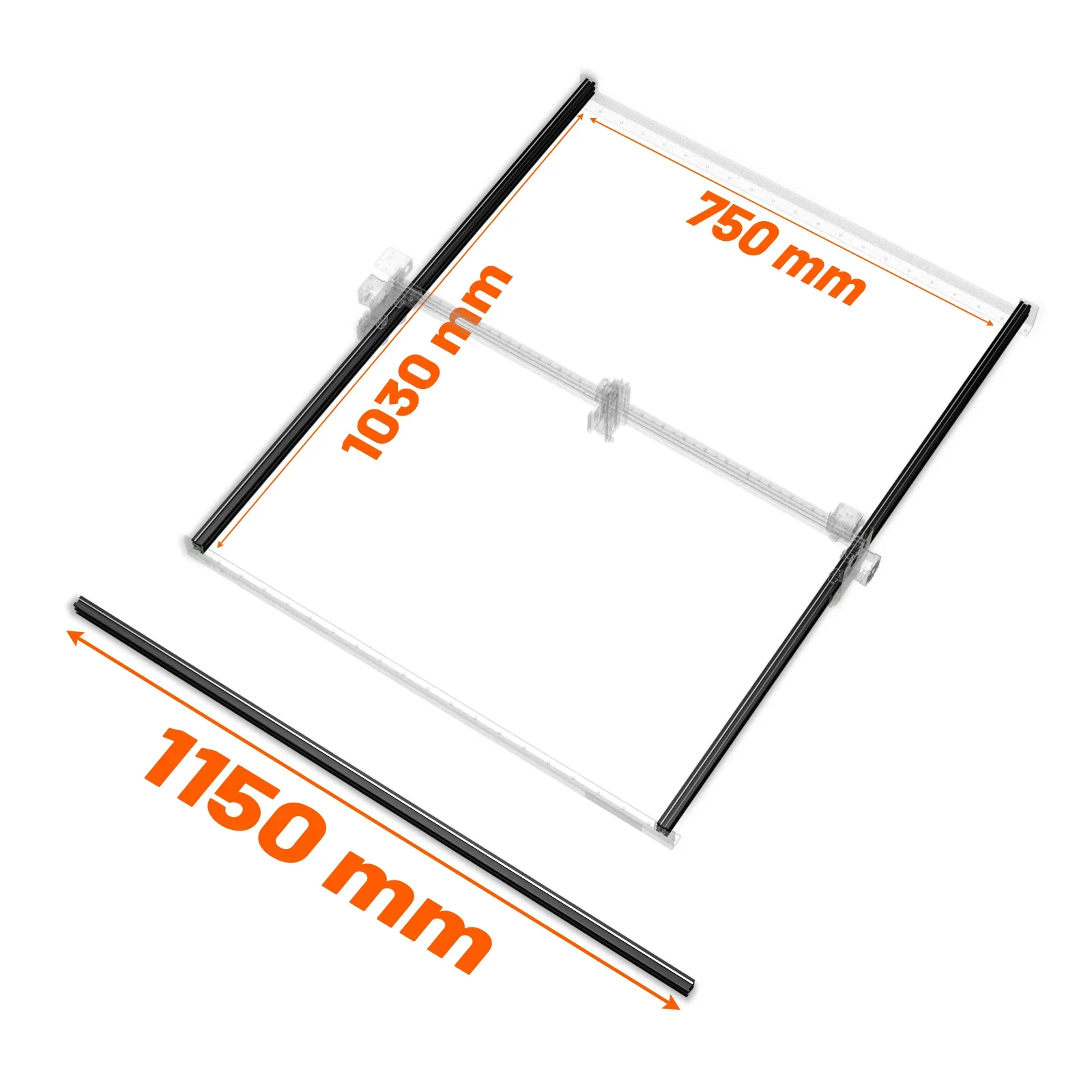 NEJE MAX rel Laser YC1150, rel profil aluminium hitam untuk maksimal, PRO, NEJE 2S MAX LASER pengukir/pemotong Y-AXIS ekstensi