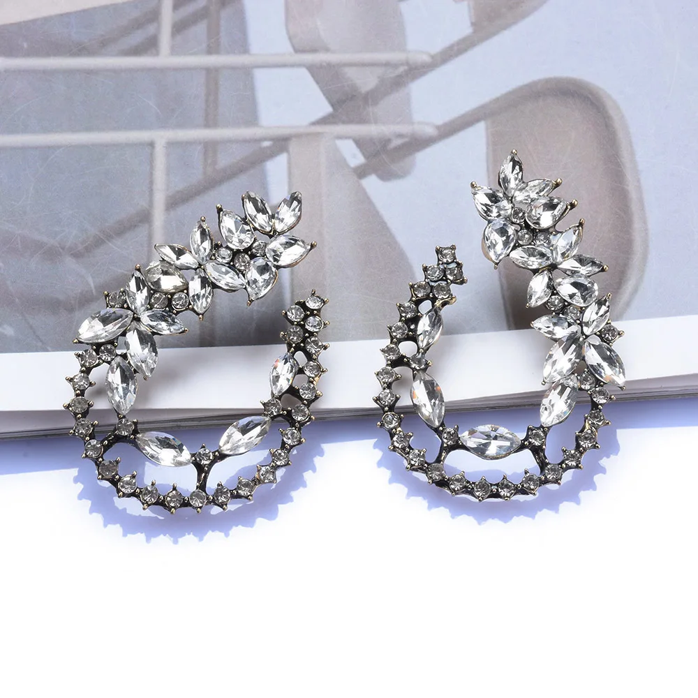 Cross-border AliExpress earrings wholesale fashion new exaggerated full diamond hollow water drop earrings earrings women