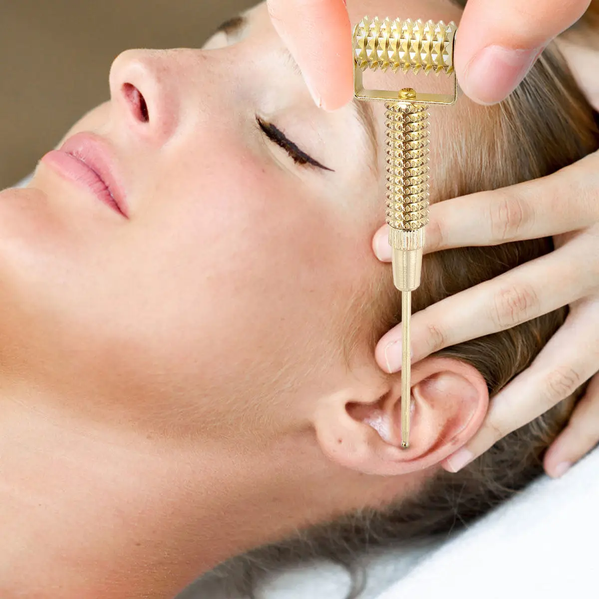 

Золотой массажный акупунктурный зонд-детектор точек с роликом для лица для иглоукалывания