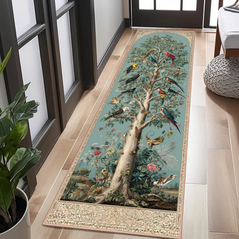 Chinese Peony Red Bird Painting graphics Runner Rug,Hallway,Laundry Room,Sofa Side,Non Slip Runner Rug,Home Decor Present