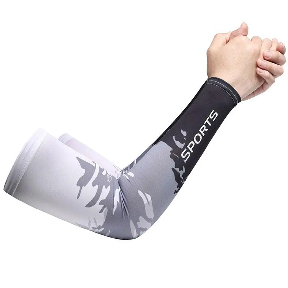 Mangas finas de seda de hielo para hombre y mujer, cubiertas de hielo estampadas, protección para conducir al aire libre, mangas UV para ciclismo,