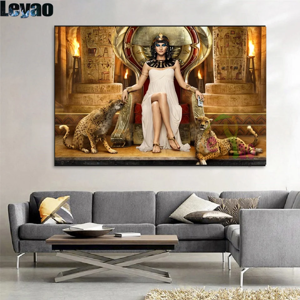 Diamond painting Hot selling home art Ancient Egypt Queen Cleopatra Leopards Cross stitch diamond embroidery mosaic room Decor