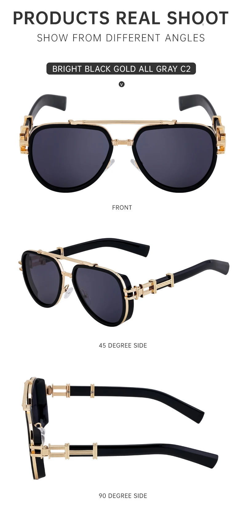 Vintage Punk Ovale Sonnenbrille für Damen und Herren 2026 Luxusmarken-Design Trendige Steampunk Doppelbalken-Sonnenbrille für Männer Retro-Brillen – Detail 11