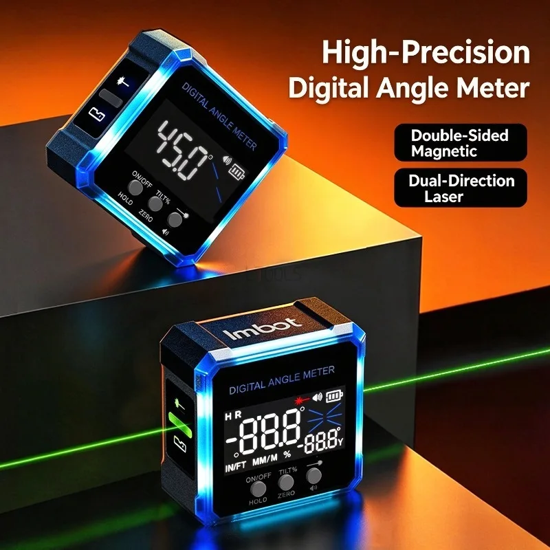 High Precision Digital Inclinometer with Sound Alert Laser Digital Angle Meter Magnetic Angle Gauge Level Slope Measuring Ruler