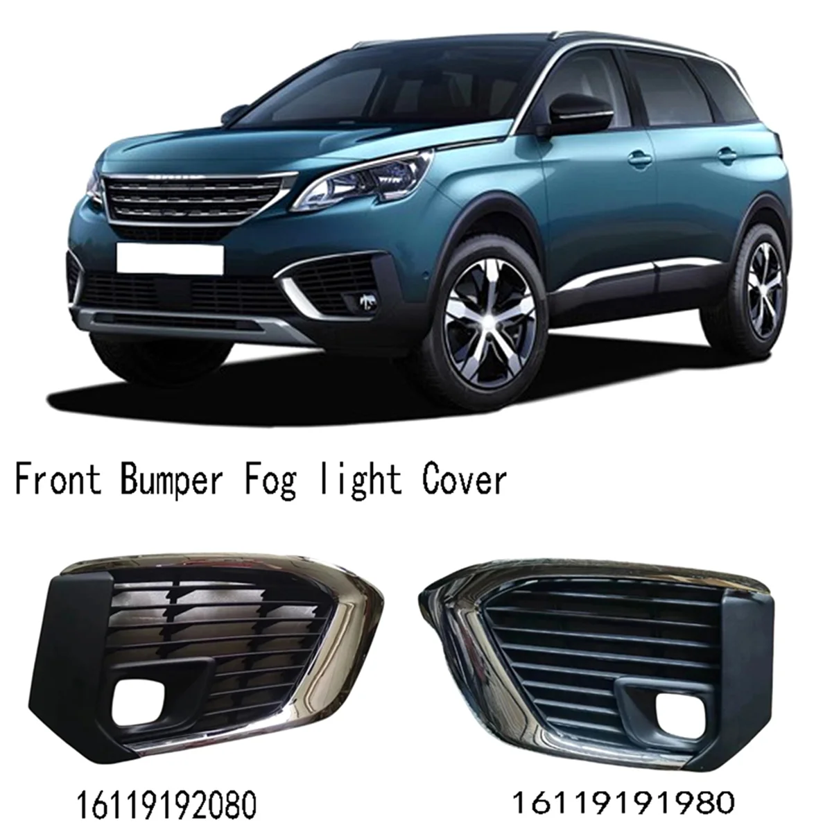 Left Front Bumper Fog Lamp Frame Fog Light Grille Trim for Peugeot 5008 16119191980