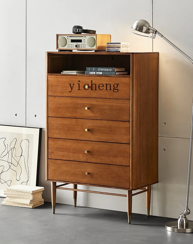 Tqh Vintage Solid Wood Chest of Drawers Bedroom Storage Cabinet Living Room Mid-Ancient Log Locker