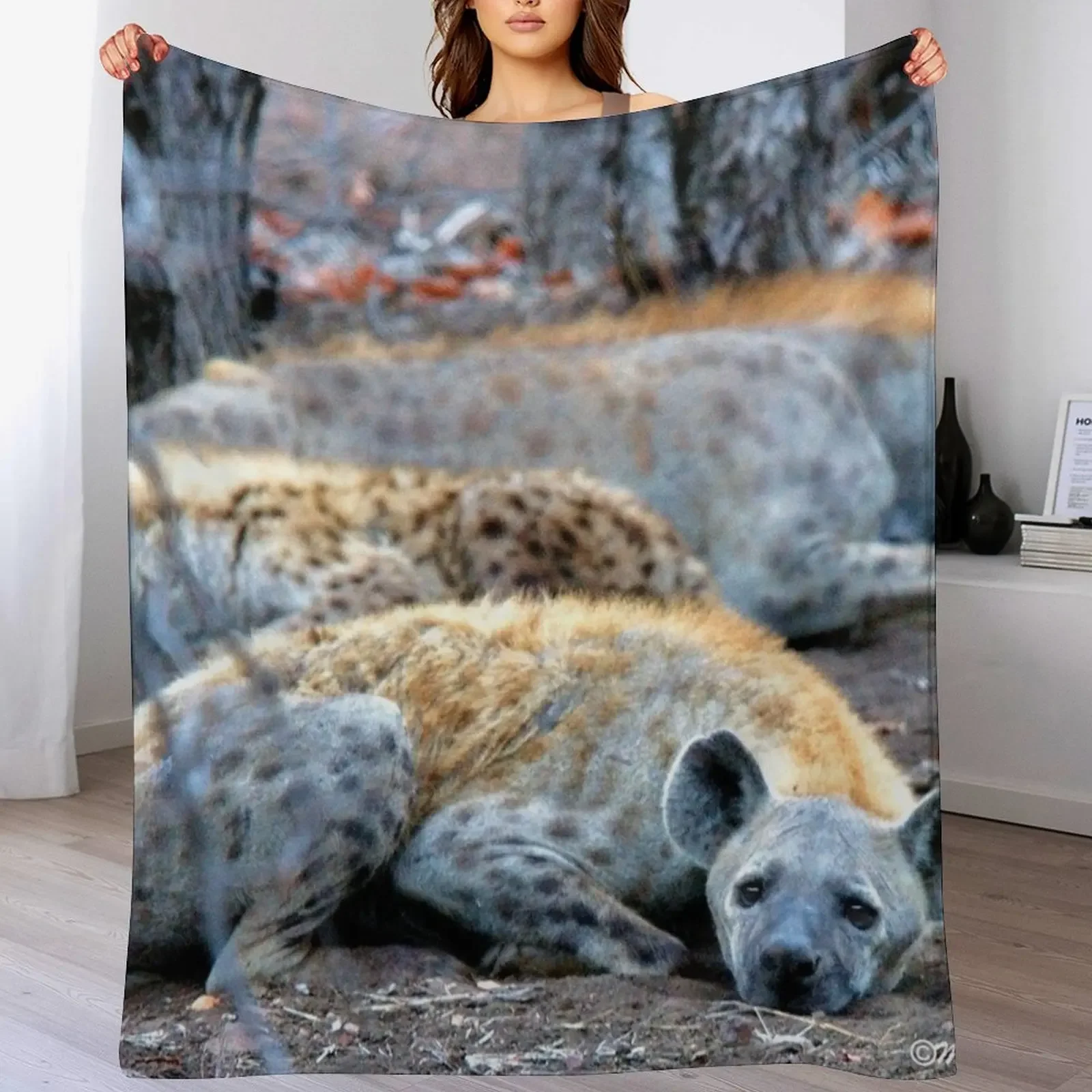 HAPPY and well fedHYENA'S - Crocuta crocuta Throw Blanket Cozy Home Blanket Gift for Christmas Holiday